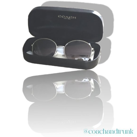 COACH Silver Round Grey Gradient Lens Sunglasses Hard Case Micro Cleaning Cloth - Picture 3 of 9